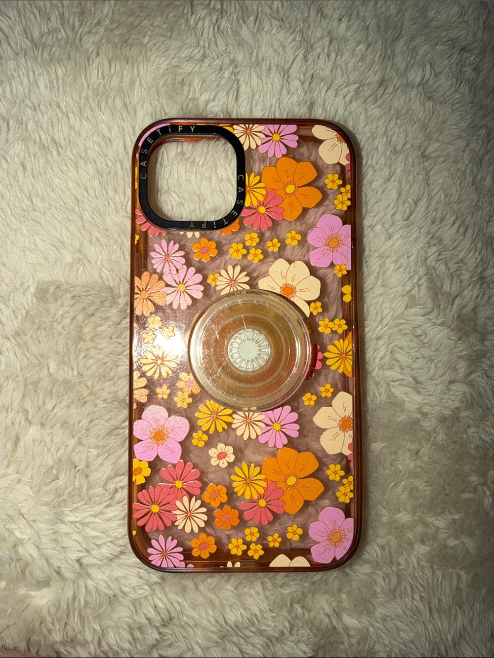 Casetify Floral iPhone 13 Case with Pink & Orange Flowers and Clear PopSocket